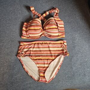 Island Rays Multicolor Striped 2 Piece Bikini Size 2X